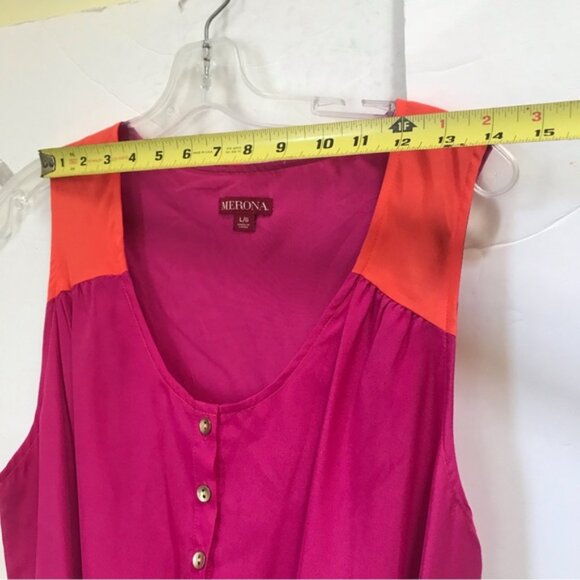 MERONA NEW Sleeveless A-Line Color Block Dress Dress Elastic Waist Crew Button L - Picture 12 of 16